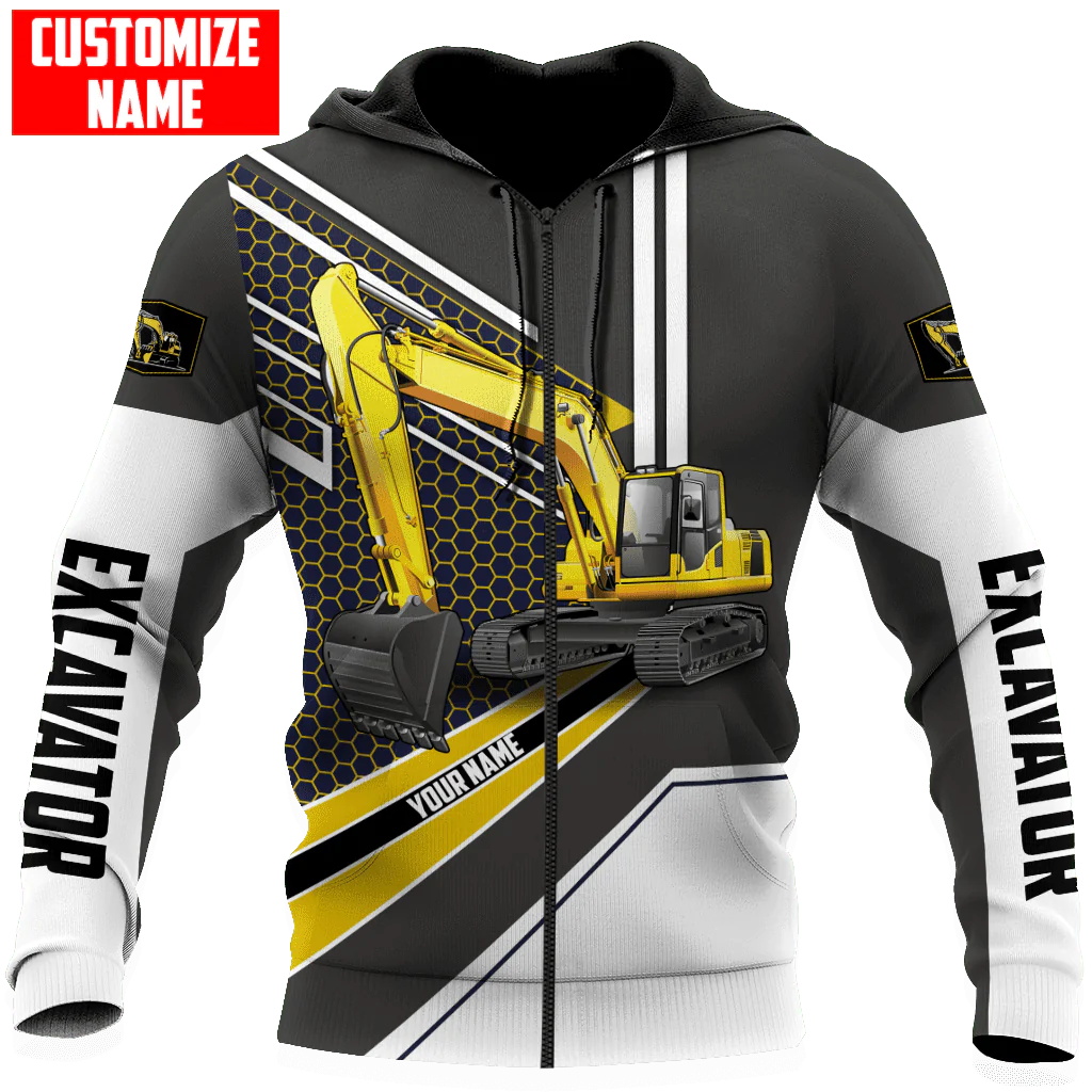 맞춤형 이름 굴삭기 중장비 3D 전면 프린트 남성 후드 - Heavy Equipment Names 리뷰 및 가격